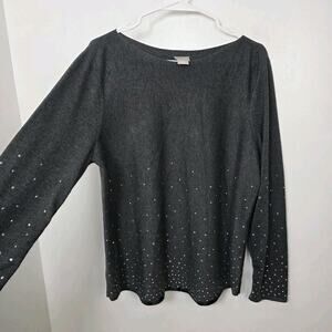 Chico's Grey Beaded Sparkle Party Going Out Soft Glam Sweater Size Large